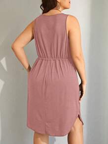 SHEIN LUNE Plus Size Sleeveless Drawstring Waist Dress With Double Pockets