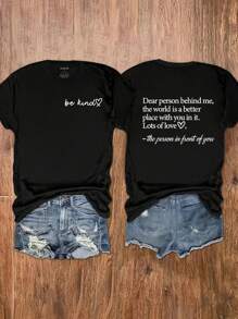 INAWLY Women's Slogan Printed Short Sleeve T-Shirt Be Kind Dear Person Behind Me, The World Is A Better Place With You In It Lots Of Love, The Person In Front Of You Graphic Tees Women Tops