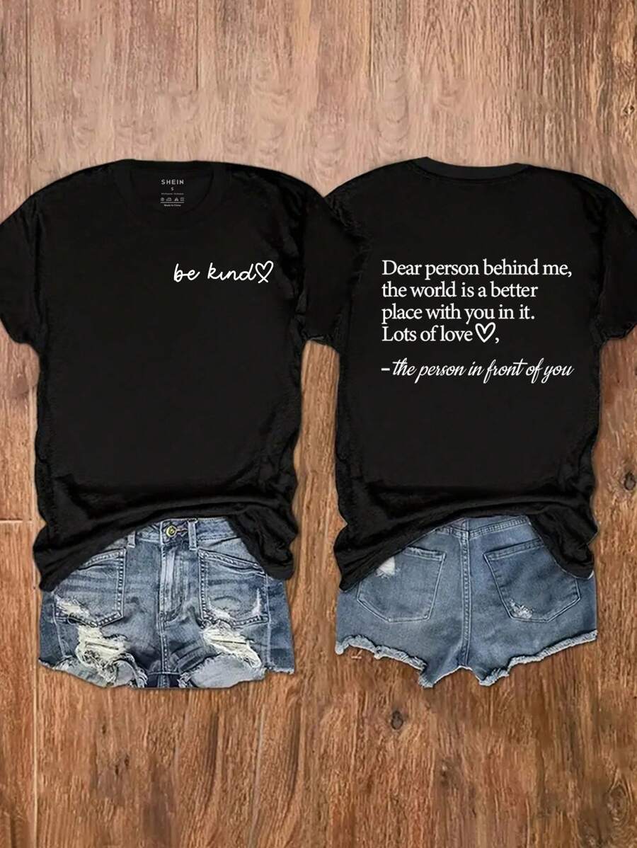 INAWLY Women's Slogan Printed Short Sleeve T-Shirt Be Kind Dear Person Behind Me, The World Is A Better Place With You In It Lots Of Love, The Person In Front Of You Graphic Tees Women Tops