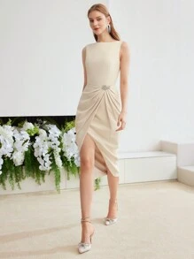 MOTF PREMIUM Vestido Tejido Con Detalles De Pedrería - Albaricoque - Ver 4