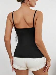 Chiquease Women's Beaded Spaghetti Strap Tank Top With Metal Buckle - Black - View 2