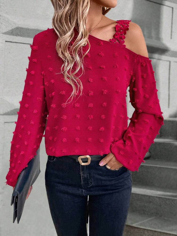 Women's Swiss Dot Asymmetrical Collar Shirt