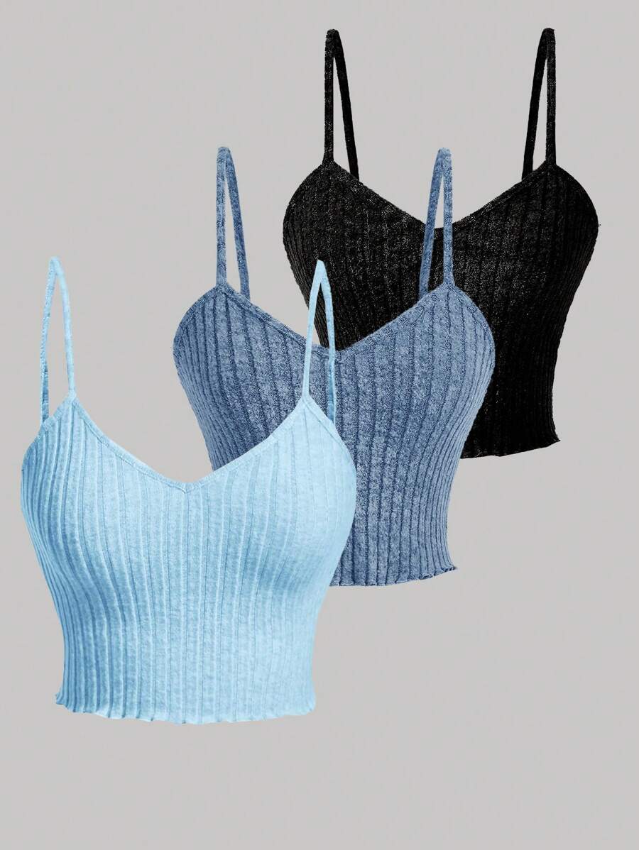 Qadelle Women's Solid Color Ribbed Camisole Tank Top - Multicolor - View 1