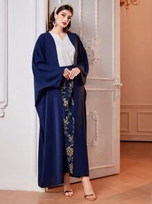 Al Najma Ladies' Solid Color Long Sleeve Open Front Coat And Floral Print Skirt Two Pieces Set 2 Pieces Set - Blue - View 6