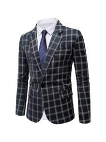 Manfinity Mode Men's Plus Size Checked Single Button Suit Jacket