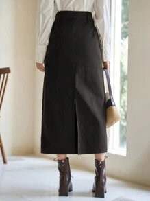 DAZY Women's Casual Commuter Solid Color A-Line Skirt,Fall Clothes Winter Women Skirts - Black - View 2