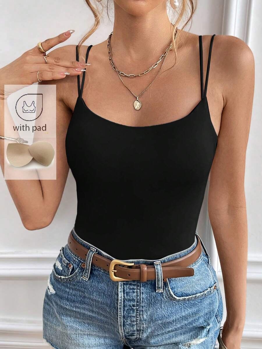 SHEIN Frenchy Women's Dual Strap Camisole Top For Summer Black Casual - Black - View 1