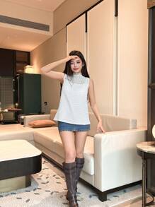 SHEIN Unity Vrouwen Effen kleur Getextureerd Kraag Shirt