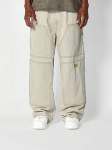 SUMWON 宽松实用木匠工作裤休闲阔腿牛仔裤，多口袋舒适街头装幸运符节日表演裤 - 綠色 - 查看 2