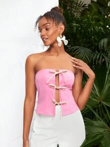 CARMEN Top tubo diseñador con cierre de lazos, para mujer, para verano, vacaciones, salir, festival