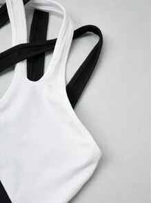 Xyvia Vestido largo de mujer con diseño de bloqueo de color, cuello halter y corte dividido