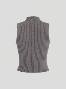 SHEIN Unity Women's Sleeveless Knitted Top With Hollow Out Front - Dark Grey - View 2