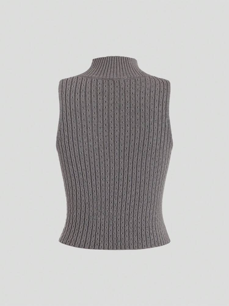Women's Sleeveless Knitted Top With Hollow Out Front