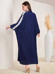 Al Najma 女士刺繡貼花凹口領格子袍 - 藍色 - 查看 2