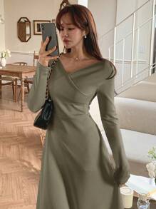 DAZY Ladies' Wrap Collar Long Sleeve Dress,Casual Women Dresses,Fall Clothes