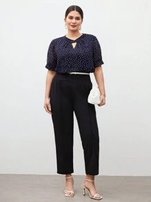 BizChic Của phụ nữ Kích thước lớn Chấm bi Lỗ khóa Vòng cổ Giải trí Áo sơ mi - Màu xanh hải quân - Xem 4