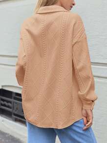 SHEIN Essnce 女性有扣子鈕緊的衬衫,配有下垂肩袖 - 卡其色 - 查看 2