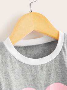 SHEIN Camiseta Joven Con Diseño De Corazón Y Pantalones Deportivos A Juego - Gris - Ver 3