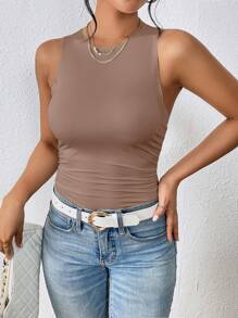 SHEIN Essnce Women's Sleeveless Round Neck Bodysuit - Mocha Brown - View 7