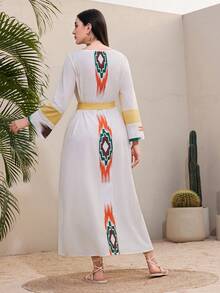 Al Najma 寬鬆休閒拼布印花洋裝 - 杏色 - 查看 2