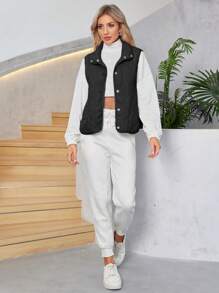 Chaleco sin mangas acolchado con diseño de diamantes de mujer, informal - Negro - Ver 1