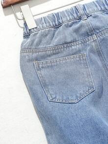 青少年男孩塗鴉印花破洞牛仔褲，帶有洗舊效果 - 淺色水洗藍 - 查看 8