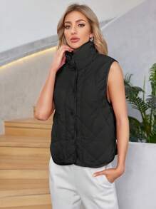 Chaleco sin mangas acolchado con diseño de diamantes de mujer, informal - Negro - Ver 5