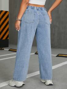 SHEIN ICON Plus Size Solid Color High Waisted Jeans - Light Wash - View 2
