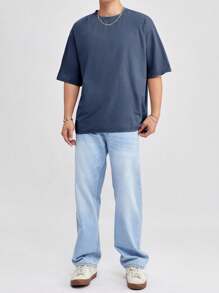 SWAVVY Loose Fit Men's Oversized Knit Casual T-Shirt, Summer