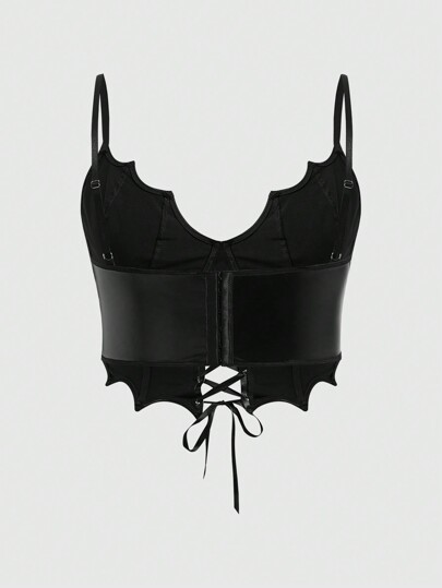 Grunge Punk Plus Size Women's Dark Punk Style Underwire Detail Strappy Bustier Top