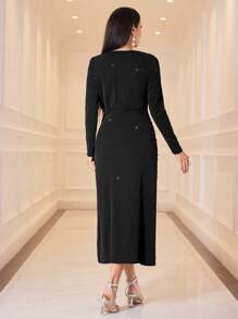 Modelyn Vestido De Brillo Plisado Con Abertura
