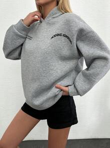 SHEIN Cottnline Letter Graphic Drop Shoulder Hoodie - Light Grey - View 3