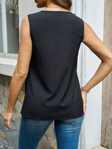 EMERY ROSE Women's Contrast Color Lace-Up Tank Top