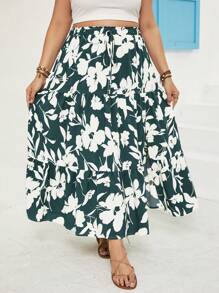 SHEIN VCAY Falda De Talla Grande Con Estampado Floral Y Alta Raja - Multicolor - Ver 5