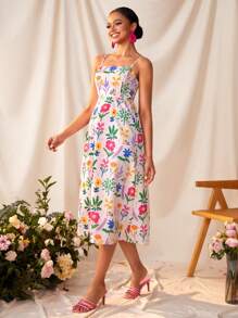 Miriam Omar Vestito da donna stile boho-chic, con stampa floreale, abito da sera elegante, ideale per vacanze, feste, primavera, festival, rave, Ibiza, balli di fine anno, brunch, tea festa