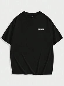 Manfinity VCAY 宽松男士休闲汉堡印花落肩 T 恤 - 黑色 - 查看 2