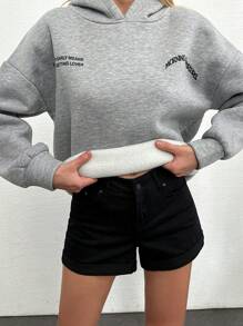 SHEIN Cottnline Letter Graphic Drop Shoulder Hoodie - Light Grey - View 6