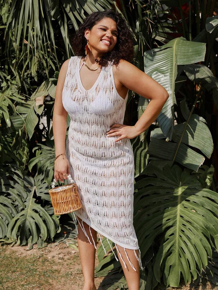 Plus Size Women's Hollow Out V-Neck Sleeveless Sweater Dress