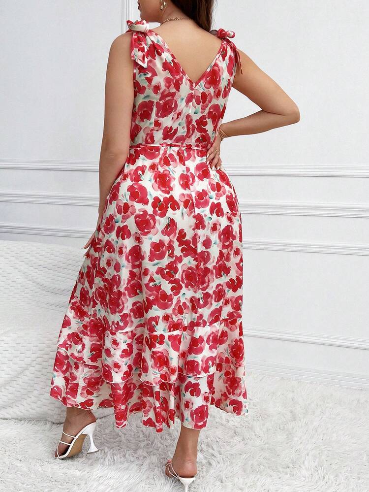 Plus Size Women's Floral Print Ruffled Hem Dress