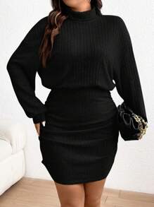 SHEIN Frenchy Grote maten Effen kleur Geribd Kokerjurk