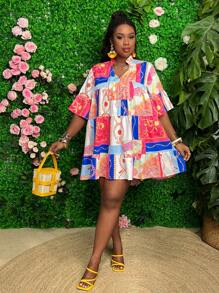 Slaydiva Printed A-Line Dress - Multicolor - View 2