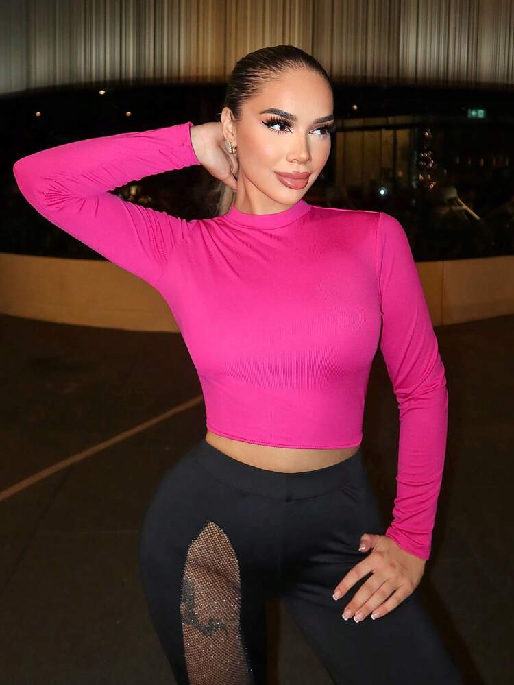 Women's Hollow Out Back Long Sleeve Cropped T-Shirt Fall Cloth For Women