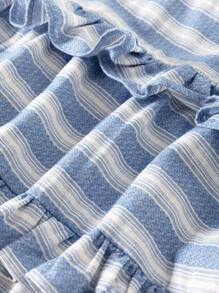 Tween Girl Striped Ruffle Edge Loose Fit Holiday Style Dress - Blue - View 4