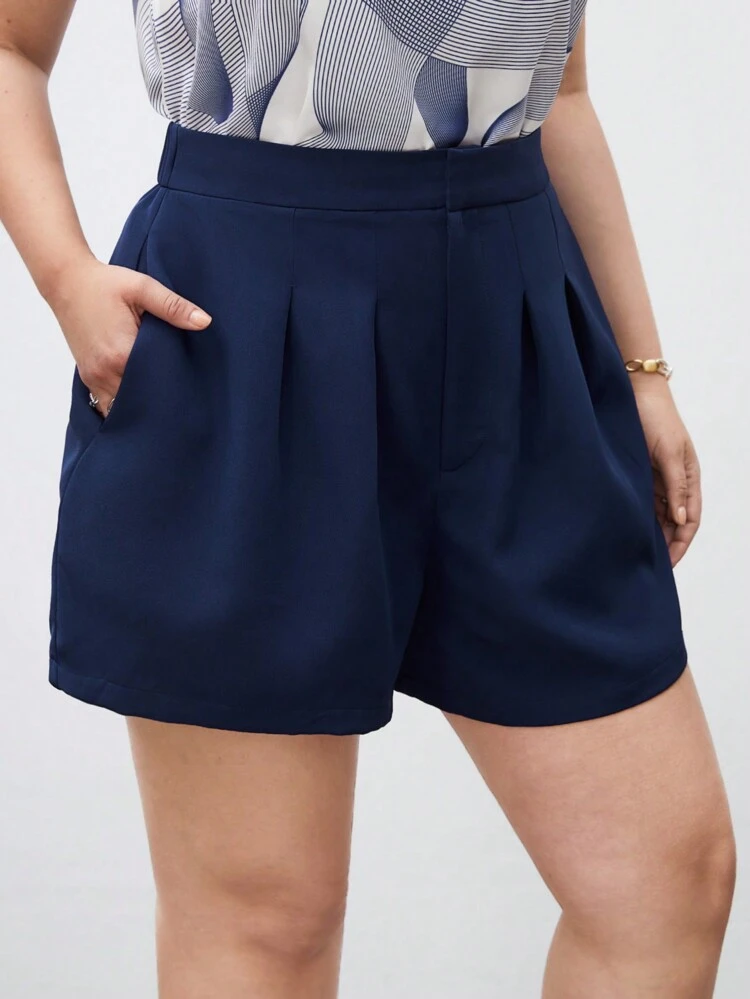 Plus Size High Waisted Shorts With Slanted Pockets
