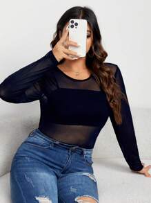 Celure 大尺碼女款網眼長袖連體褲 - 藏蓝色 - 查看 4