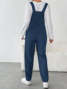 SHEIN Maternity Pocket Side Button Suspender Jumpsuit - Navy Blue - View 2