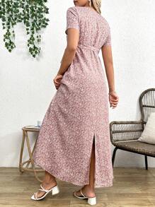 SHEIN Váy bầu bodycon thường ngày có họa tiết hoa - Hồng - Xem 2