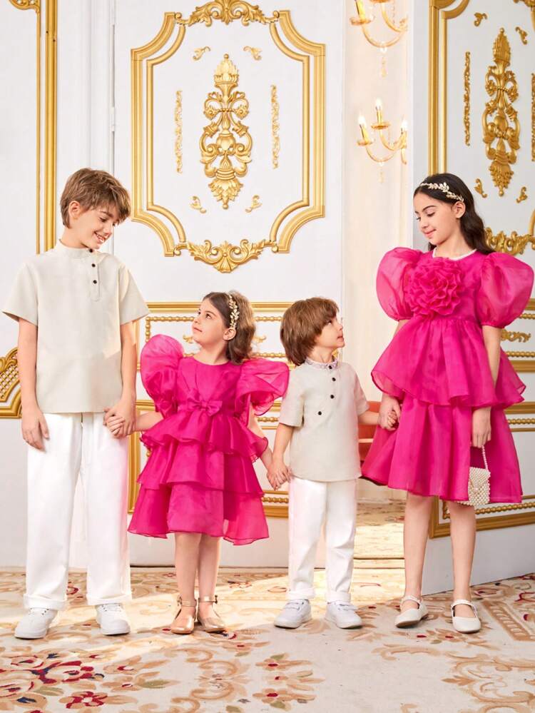 Young Girls' Casual Ruffle Hem A-Line Dress