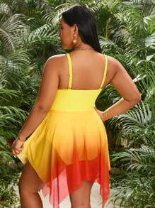 Slaydiva Kích thước lớn Của phụ nữ Bóng Màu sắc Áo tắm một mảnh Với Dây đai mỏng - Màu vàng - Xem 3