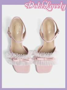 Dola Lovely Women'S Mesh Lace Flower Embellished High-Heeled Sandals - Pink - View 14